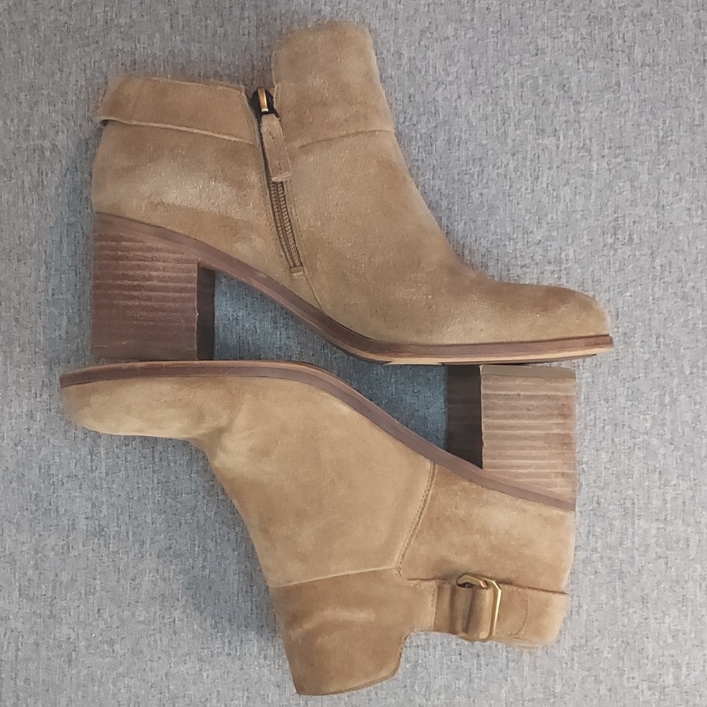 Franco Sarto Matisse Tan Suede Ankle Bootie Short Heel Side Zip Size US8 EU38 - Picture 5 of 12